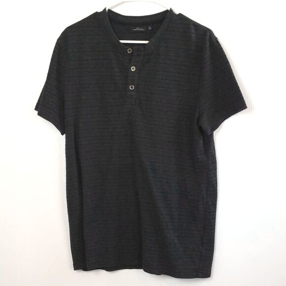Marc Anthony Dark Gray Striped Short Sleeve - Picture 1 of 4